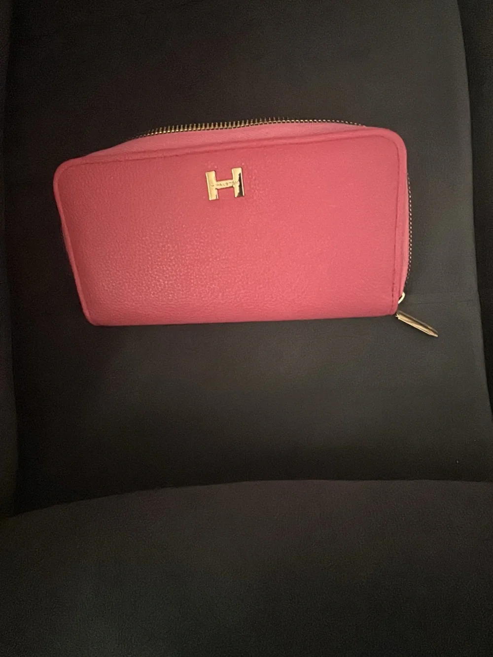 Vintage H by Halston Coral Pink Zip Wallet with Gold Hardware